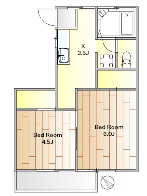 2部屋にも、広い1部屋としても使用できる間取です。(間取)