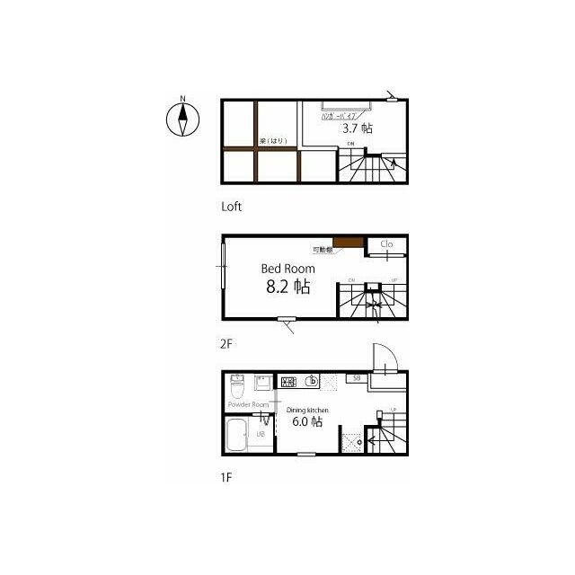 1DK＋ロフトの戸建感覚で暮らせる広々とした間取り(間取)