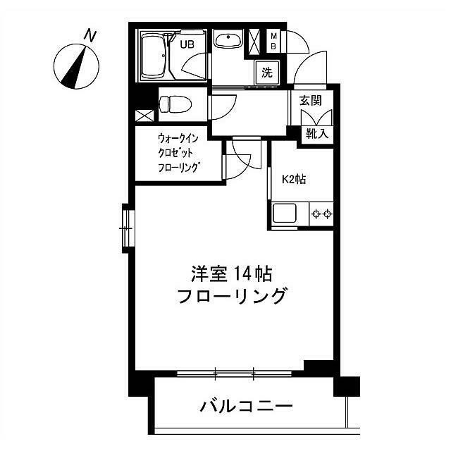 南東向き 1K(間取)