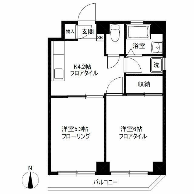 南向きバルコニーの2K★(間取)