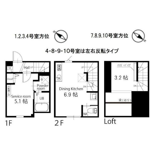1DK＋ロフトの立体感ある広々とした間取り(間取)