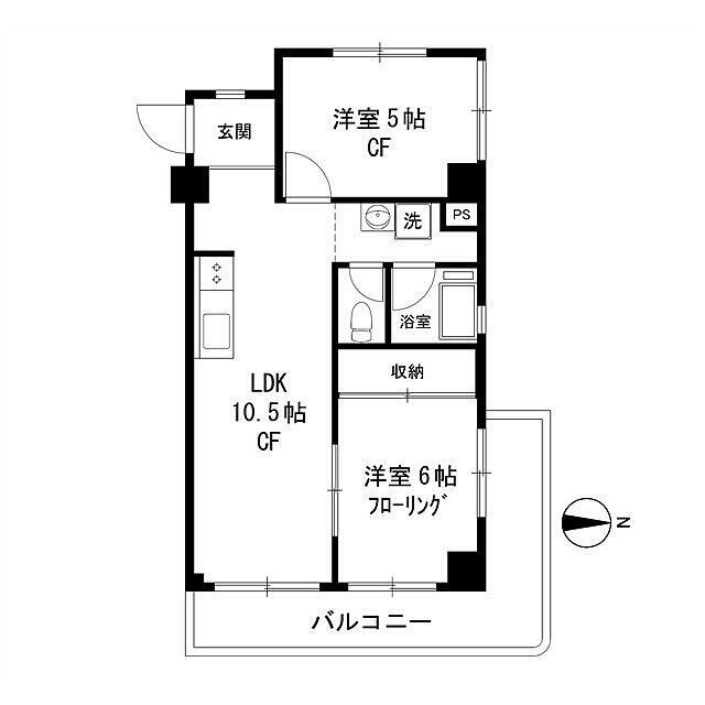 2LDK・2面バルコニー(間取)