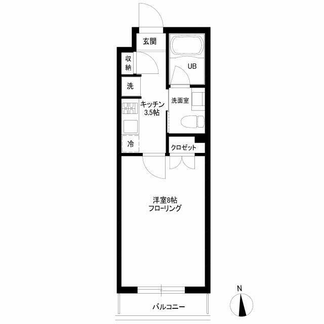 南向きバルコニーの1K★洋室部分は約8帖あり★(間取)