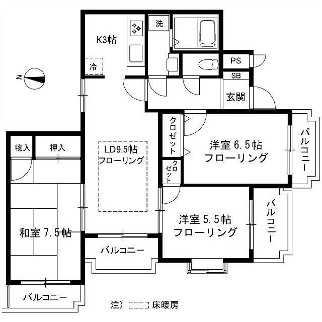 西向きの3LDK(間取)