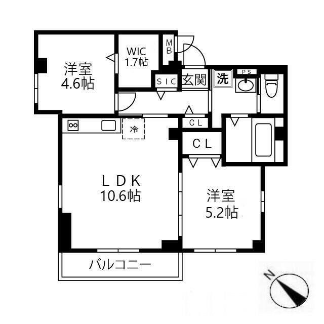 2LDK（47.60m2）(間取)
