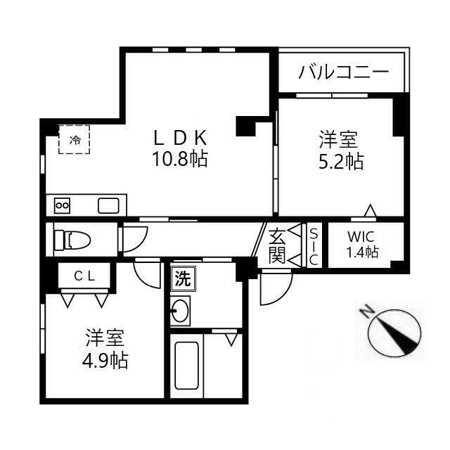 2LDK（49.25m2）(間取)