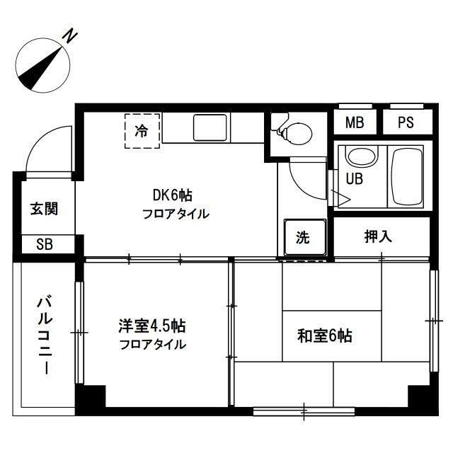 南西向きの2DK(間取)