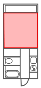 この画像は1K6畳が含まれる範囲について示した間取図です。1Kはキッチンや廊下部分と居室が扉で区切られている為、居室部分の広さが6畳あります。