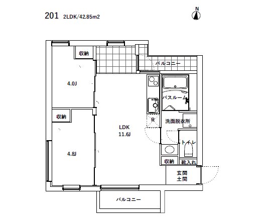 この画像はSOLAZ都立大学201号室の間取り図です。