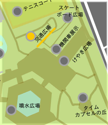 この画像は世田谷公園の交通広場の場所を記載した園内マップです。