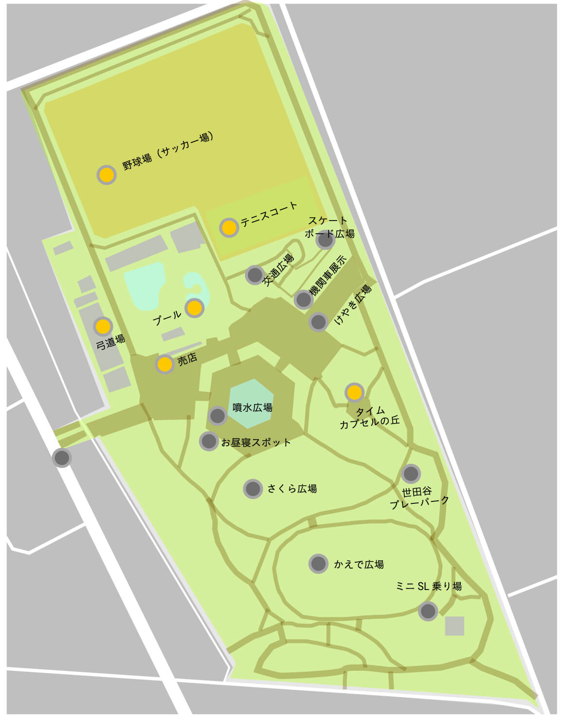 この画像は世田谷公園のその他施設を記載した園内マップです。